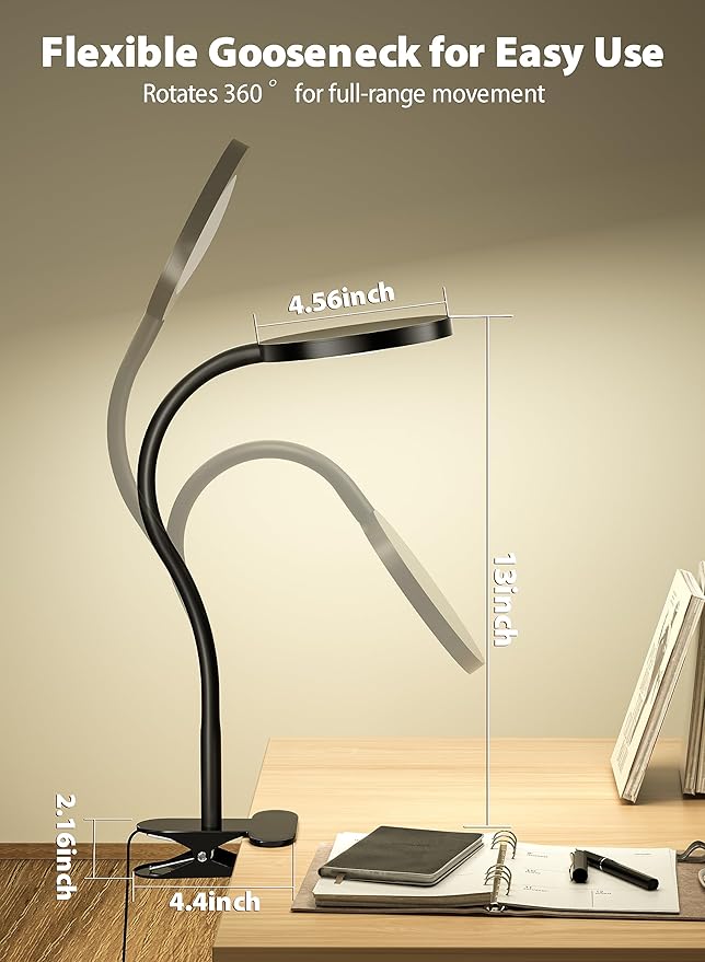 deeloop Clip on Light Infinite Dimmable Reading Lights for Books in Bed Headboard, 450LM Touch Control Clip Reading Lamp, Eye Care 3 Color Temperature Flexible Gooseneck for Bedside Night Light Black