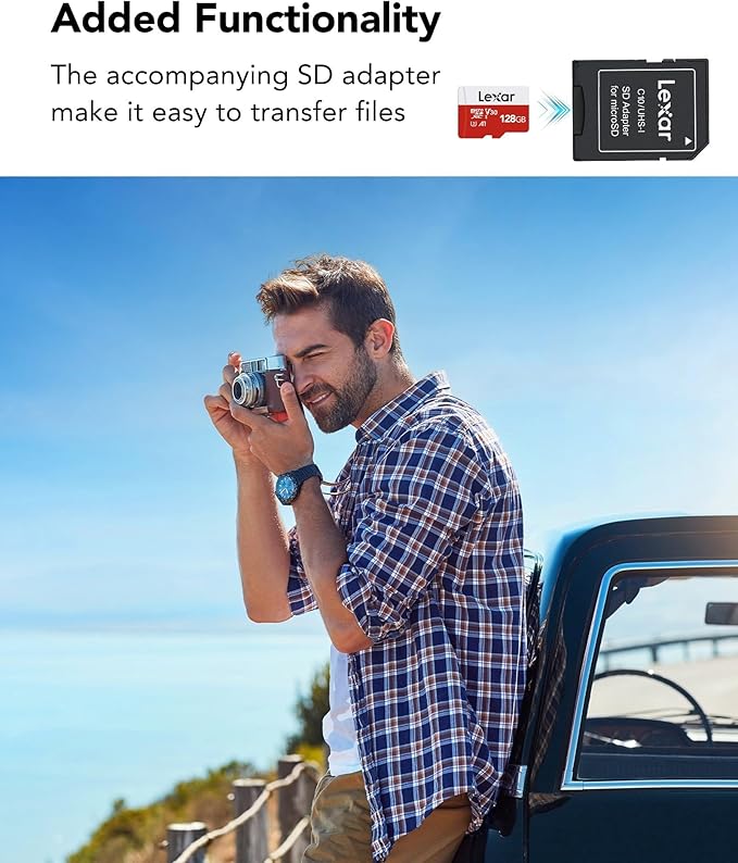 Lexar E-Series 128GB Micro SD Card 2 Pack, microSDXC UHS-I Flash Memory Card with Adapter, 100MB/s, C10, U3, A1, V30, Full HD, 4K UHD, High Speed TF Card