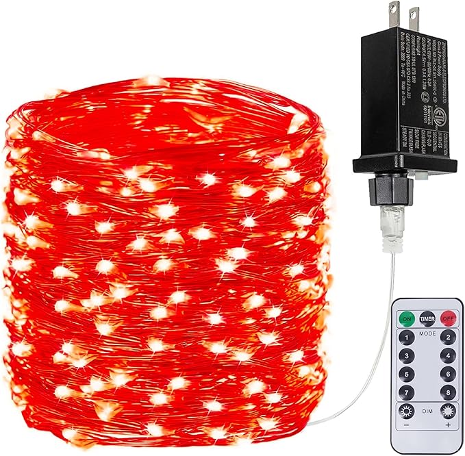 66Ft 200 LED Fairy Lights Plug in, Waterproof String Light Outdoor 8 Modes Christmas Lights Bedroom Decor with Remote, Twinkle Light with Timer for Girl's Room Christmas Decorations (Red)