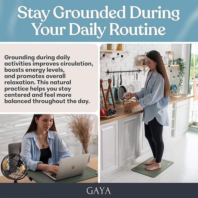Gaya Grounding Mat for Feet, Earthing Mats for Sleep Improvement, Back Pain Relief, Muscle Relaxation & Stress Relief, Grounding Pads for Bed, Grounding for Desk, Earth Grounding Pad (24''X16'')