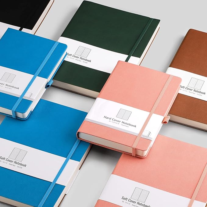 AHGXG Thick Journal Lined Notebook, 320 Numbered Pages Leather Journal for Women, A5 Notebook College Ruled, 100gsm Paper,Faux Leather Hardcover, 5.75'' X 8.38''-Pink