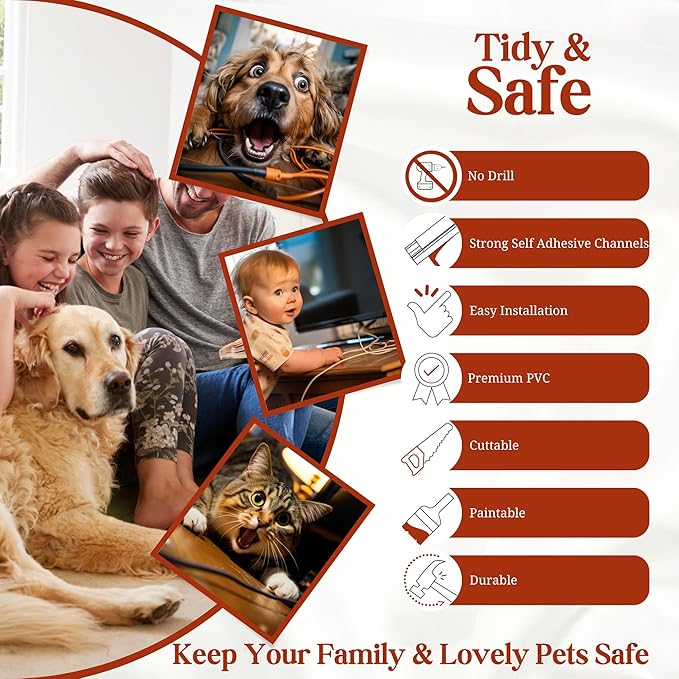 Cord Hider, Wire Cover, Cord Covers Wall Mounted TV, Cable Hider, 157 in Paintable White Raceway Kit, Electrical Cords Concealer, Cable Management, Hide Cords Wall, Wire Molding, Adhesive Channel