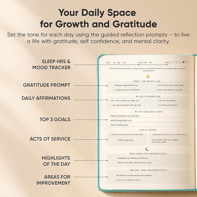 PRODUCTIVITY STORE Gratitude & Self-Care Journal - Guided Mindfulness & Mental Health Journal All-in-One with Prompts for Self Discovery - Daily Journal for Men & Women (A5, Teal)