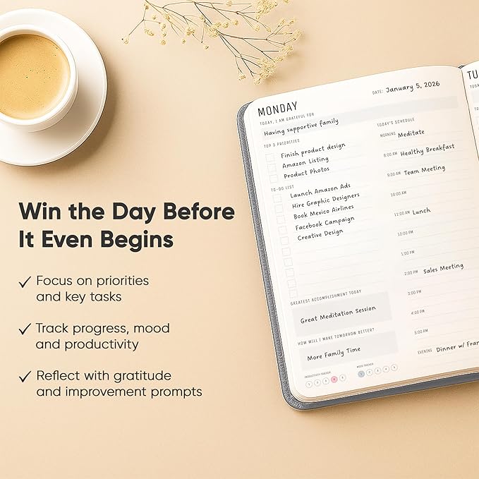 Daily Planner 2025 (5" x 8") - The Ultimate Daily Workflow Planner with Hourly Schedule & Task List to Achieve Your Goals by PRODUCTIVITY STORE (A5, Grey)
