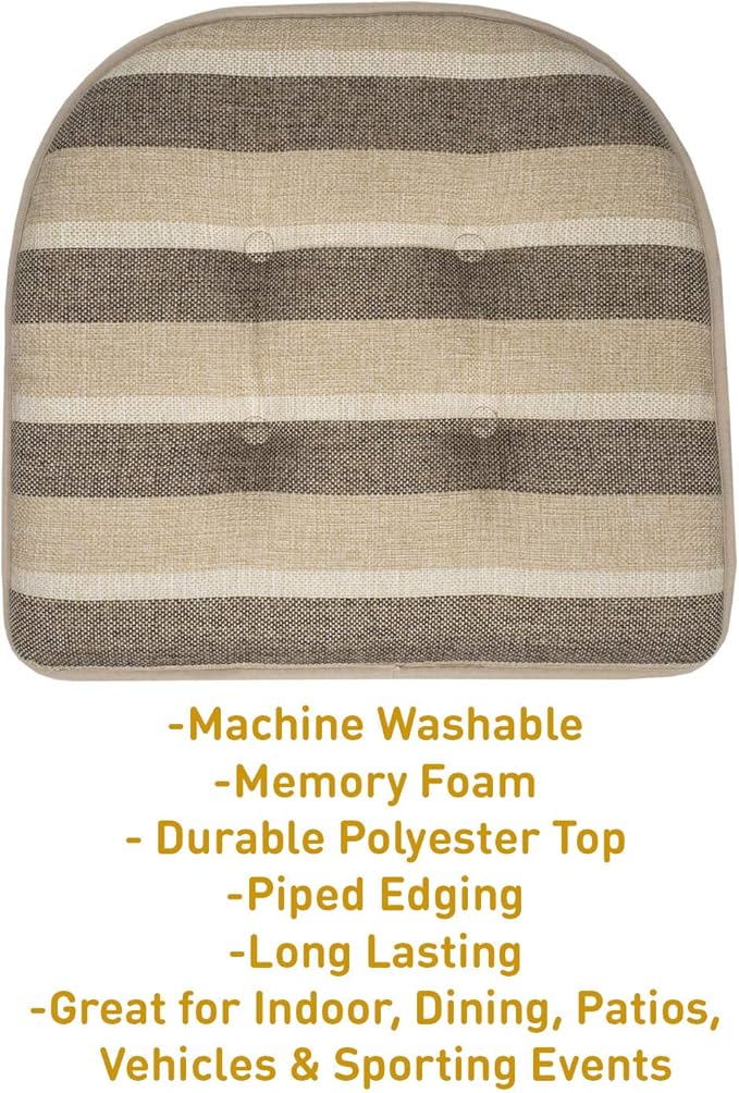 Chair Cushion Memory Foam Pads Tufted Slip Non Skid Rubber Back U-Shaped 17" x 16" Seat Cover, (Pack of 3)