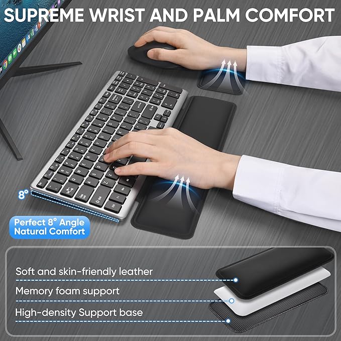 Wireless Keyboard & Mouse Combo with Keyboard Magnetic Wrist Rest and Mouse Wrist Rest - Ergonomic Design for Typing Pain Relief, Desk Pads Support Hand and Arm, 2.4G Stable Connection,Adjustable DPI