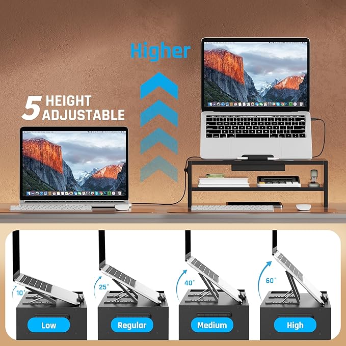 Adjustable Wood Laptop Stand, Ergonomic Height Angles Computer Stand, Riser Holder Notebook Stand for Desk Compatible with Air, Pro, Dell, HP, Lenovo More 10-17.3" Laptops, Black