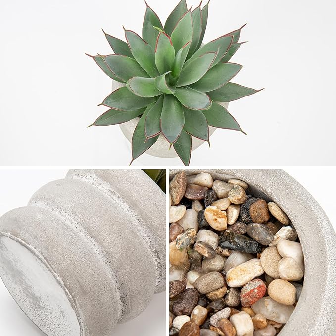 Fake Plants Succulents Artificial Agave Succulent Plants Faux Aloe Potted Plant in White Glaze Ceramic Pot for Desk Modern Office Living Room Table Shelf Bathroom Home Garden Greenery Decor