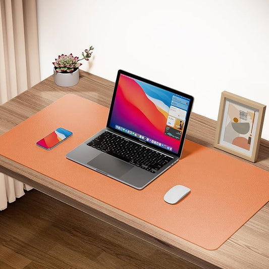 Boutilon Leather Desk Pad Protector,Non-Slip Mouse Pad,Laptop Desk Pad,Office Mouse Mat,Waterproof Leather Desk Blotter,Desk Writing Pad for Office and Home (M-Orange,30"x14")