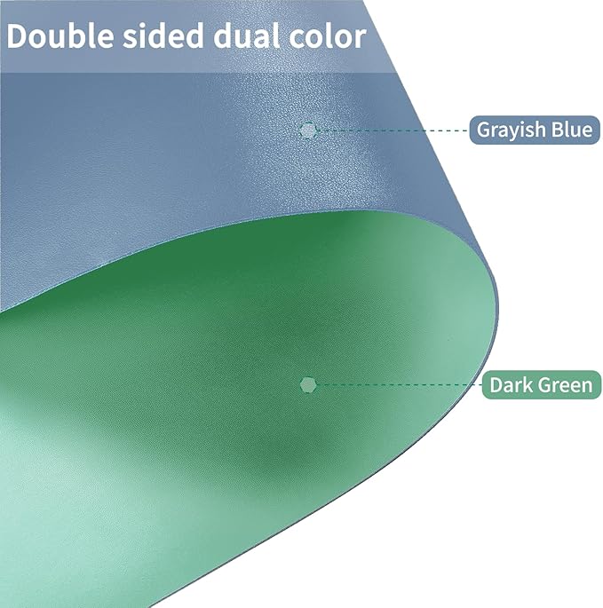 Leather Desk Mat,1.8mm Thick,15.75x63 Inch Desk Cover,Desk Protector Mat,Dresser Cover Top,Nail Table Mat,Dresser Cover,Quartz Countertop Protector(Grayish Blue+Dark Green,15.75x63)