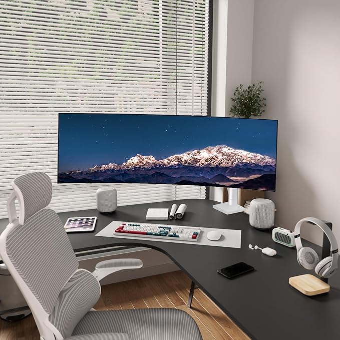 White Monitor Arm for 17”-57” Screens up to 55lbs, Premium Aluminum Ultrawide Monitor Mount for Samsung 49” Odyssey G9 and LG, VESA 75/100mm