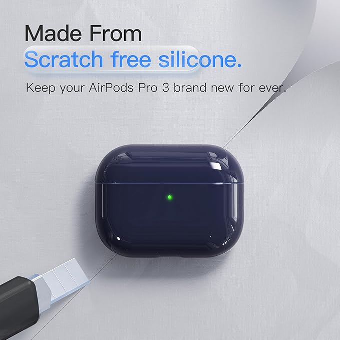 Case for AirPods Pro 3 Never-Sretch-Out DamonLight Shock-Proof Protective Semi Hard Silicone Case Compatible with Apple Airpods Pro 3rd Generation (Midnight Blue)