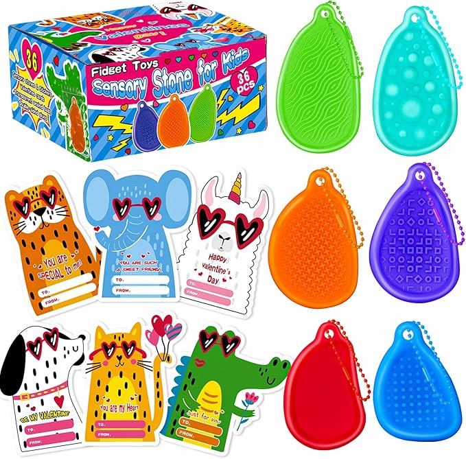 Sensory Fidget Toys Worry Stones, 36 Packs Fidget Stress Toys for Students Anxiety Relief for Girls Boys -with Cards