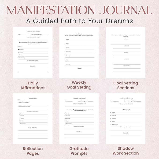 Manifestation Journal – 5 Minute Self Care Journal for Women – Guided Daily Planner Notebook w/Affirmations, Vision Board & Goal Setting – Hardcover Goal Planner for Manifesting Dreams