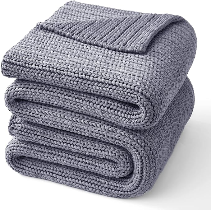 Guohaoi Knitted Weighted Blanket for Adults (Light Grey 60"x80" 12lbs) No Beads Cooling Throw Blanket for Hot Sleepers, Home Decor Breathable Chunky Knit Heavy Blanket Use on Queen/King Size Bed