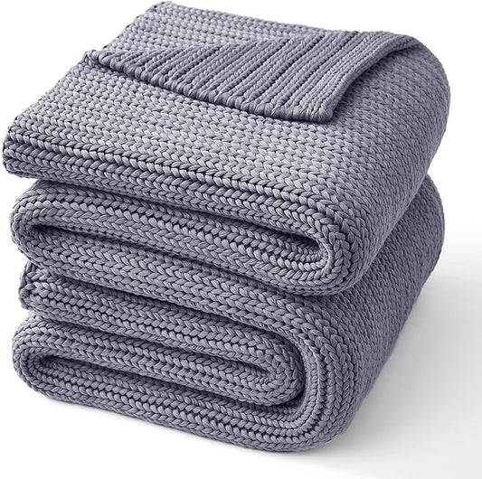 Guohaoi Knitted Weighted Blanket for Adults (Light Grey 60"x80" 17lbs) No Beads Cooling Throw Blanket for Hot Sleepers, Home Decor Breathable Chunky Knit Heavy Blanket Use on Queen/King Size Bed