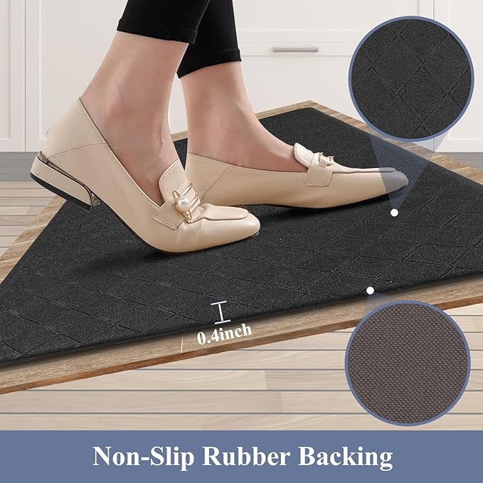 HEBE Anti Fatigue Kitchen Mats for Floor Set of 3 Cushioned Kitchen Rug Sets 3 Piece Non Slip Kitchen Rugs and Mats Waterproof Comfort Standing Mat Runner for Home Office,Sink,Laundry