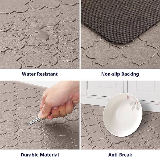 WISELIFE Kitchen Mat Cushioned Anti Fatigue Floor Mat,17.3"x39", Thick Non Slip Waterproof Kitchen Rugs and Mats,Heavy Duty PVC Foam Standing Mat for Kitchen,Floor,Home,Desk,Sink,Laundry,Khaki