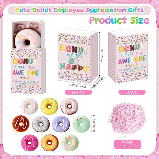 Wettarn 24 Sets Appreciation Donut Gifts Cute Stress Balls with Support Gift Boxes Inspirational Party Favors for Employee Coworker Friends Office Positive Stress Relief Toys