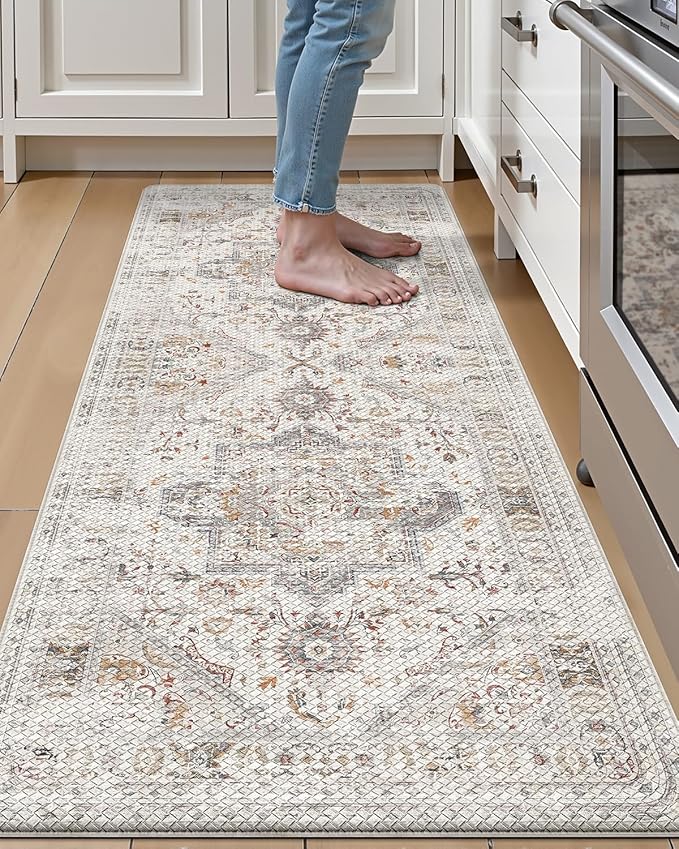 LUMI Kitchen Mat Anti Fatigue Cushioned, Memory Foam Padded Standing Rug Waterproof, Non Slip Comfort Floor Runner for Home, Sink, Laundry, Office, 24"x59", White