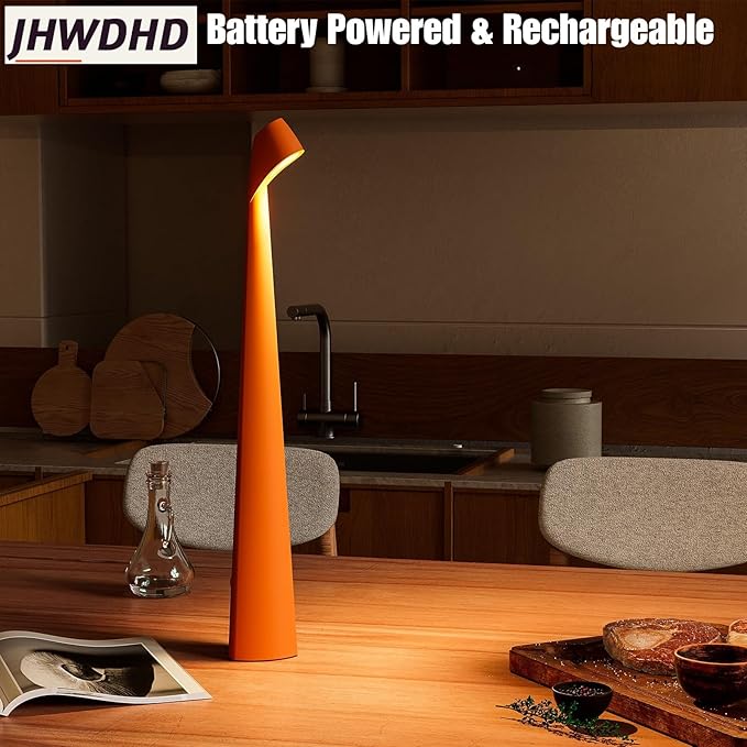 Cordless Portable LED Table Lamp,Built-in Rechargeable Battery-5000mAH,Dimmable Touch Small Desk Reading Lamp with 3-Level Brightness for Bedroom/Living Room/Office (Orange)