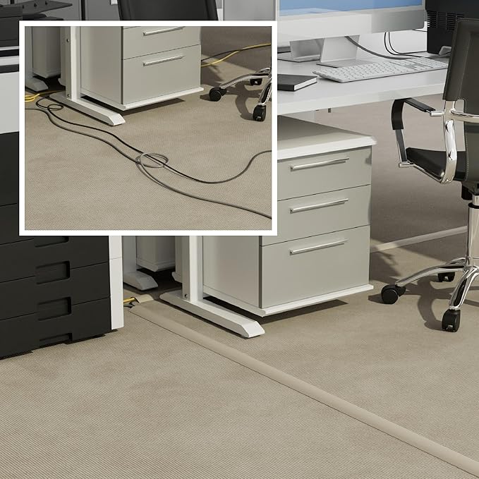 D-Line 30ft Floor Cord Cover, Floor Cable Protector, Extension Cord Cover, Protect Wires & Prevent Cable Trips, Cable Management Solution - Cord Cavity = 0.63" (W) x 0.31" (H) - Beige