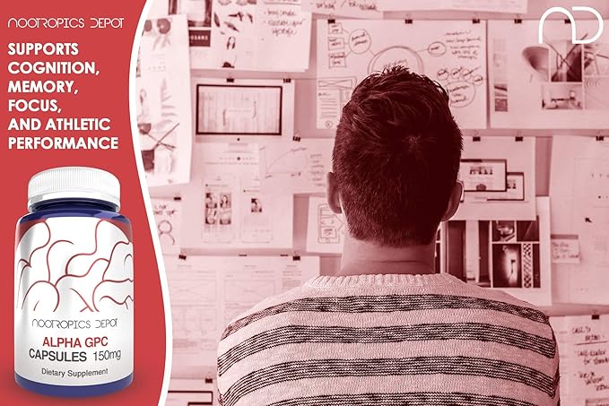 Nootropics Depot Alpha GPC Capsules | 150mg | 180 Count | Cholinergic Supplement | Brain Health Supplement | Supports Healthy Brain Function | Enhance Cognition, Memory + Focus