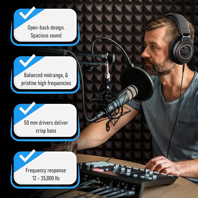 PHILIPS Over Ear Open Back Stereo Headphones Wired with Detachable Audio Jack, Studio Monitor Headphones for Recording Podcast DJ Music Piano Guitar (SHP9600)