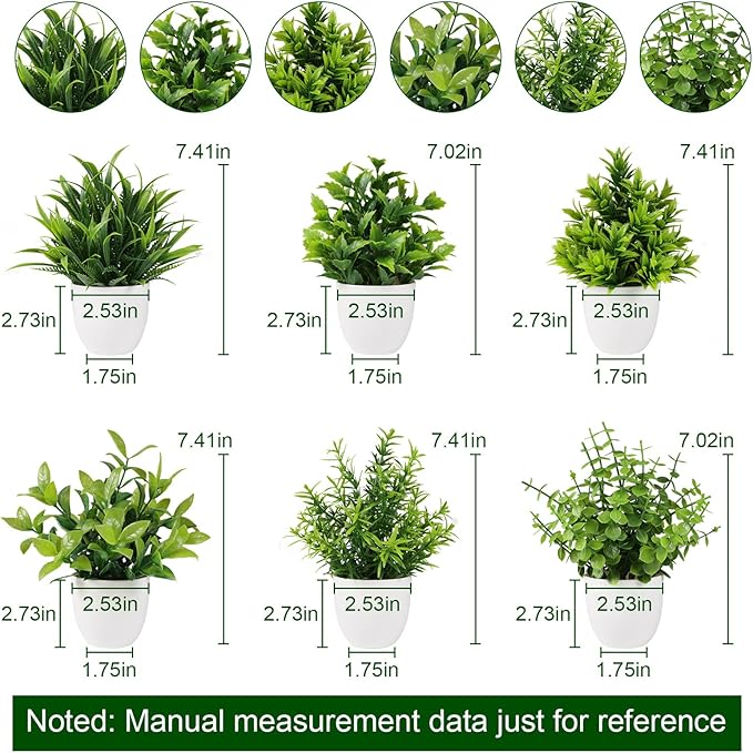 Artificial Plant 6PCS Small Fake Plant Greenery Potted Plant Cute Indoor Faux Plant Houes Office Table Desk Bathroom Decor Plants