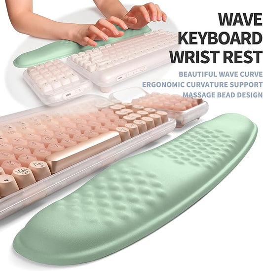 2-in-1 Ergonomic Set, Wave Keyboard Wrist Rest and Massage Slope Mouse Pad Wrist Support, Rebound Memory Foam for Relieve Carpal Tunnel Syndrome and Wrist Pain (Light Green)