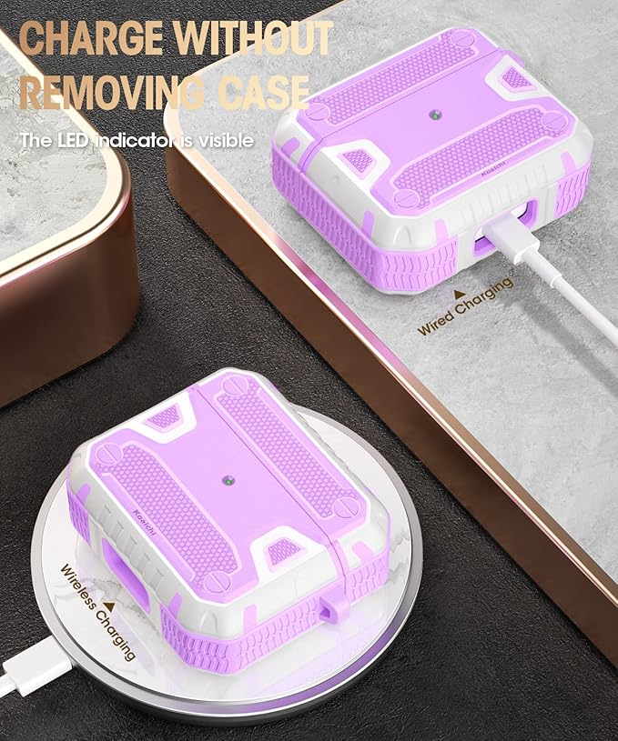 Koaichi Compatible with AirPods 3rd Generation Case(2021), Full-Body Rugged Hard Shell Protective Case Cover with Keychain Designed for AirPods 3 Case, Purple/White