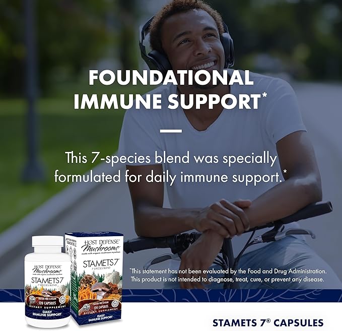 Host Defense Stamets 7-7 Species Blend - Mushroom Supplement for Immune Support - Includes Royal Sun Blazei, Cordyceps, Reishi, Maitake, Lion's Mane, Chaga & Mesima - 120 Capsules (60 Servings)*