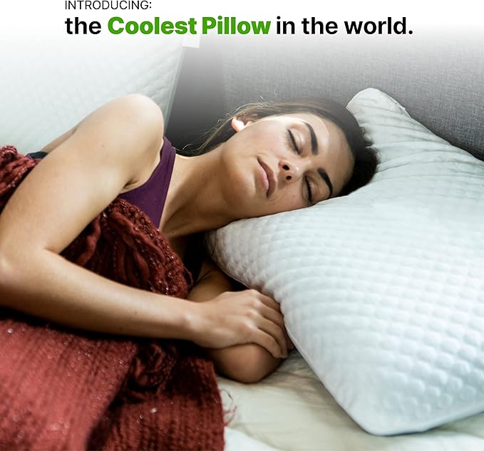 GhostBed Memory Foam Pillow - Memory Foam Pillow with Aerated Ergonomic Design - Patented Cooling Layer & Ghost Ice Cover - Medium Firm for Stomach Back or Side Sleepers