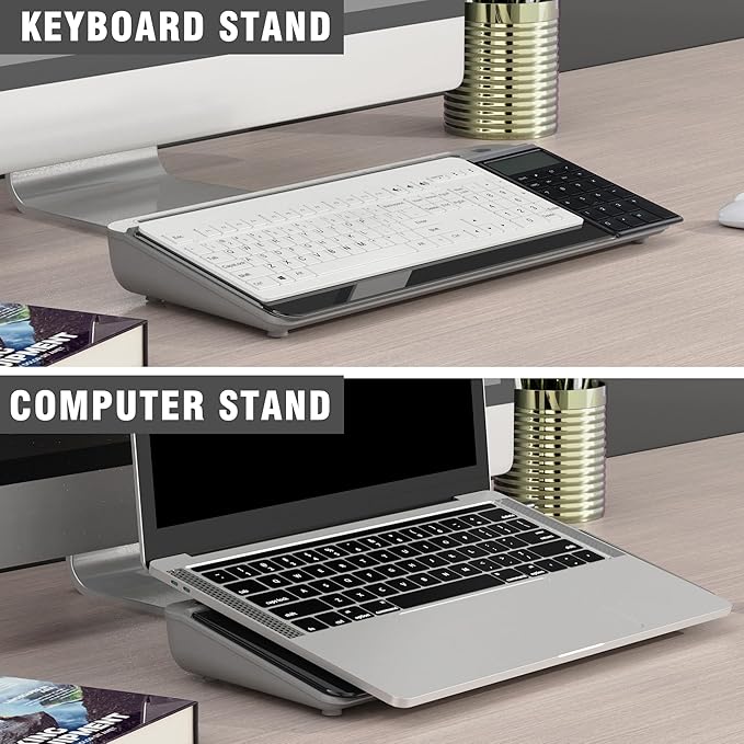 SELEAD Desktop Glass Whiteboard with Calculator, Organizer, Markers, Eraser, Holder - Black Dry Erase White Board Computer Pad Keyboard Stand for Home, School, Office Desk Cubicle Accessories