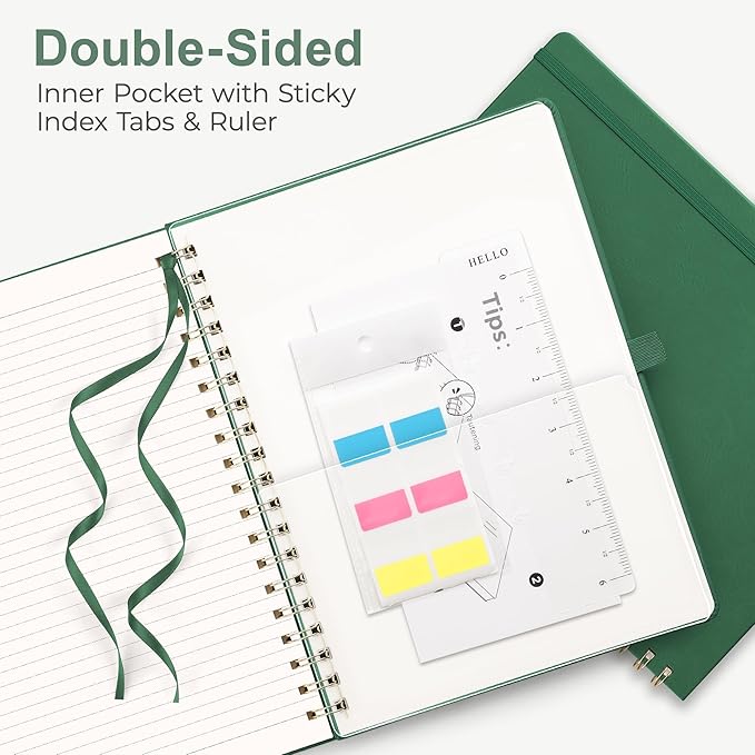 RETTACY Spiral Journal Notebook, 140 Numbered Pages, B5 Medium Size (7.6'' x 10''), for Men & Women, Journaling, Writing, Work & Office, Leather Hardcover, 100 GSM Thick Paper (Dark Green)