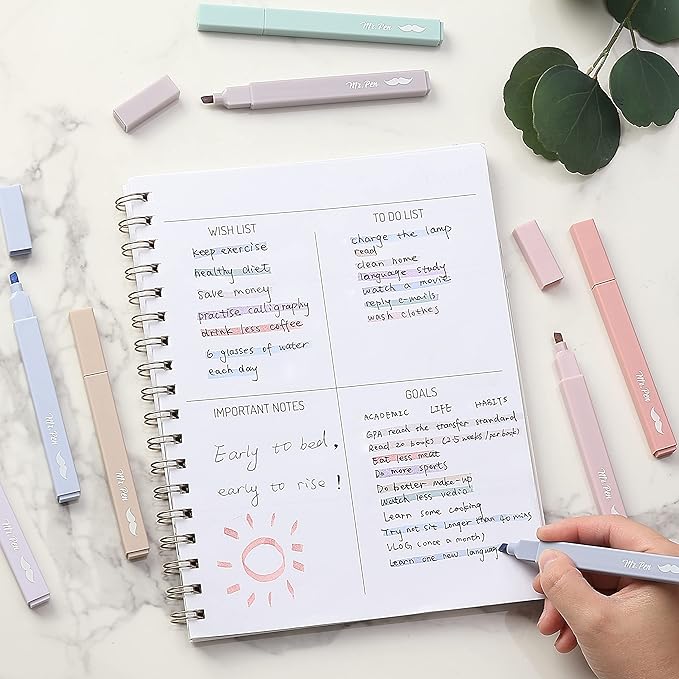 Mr. Pen Aesthetic Highlighters - 8 pcs Chisel Tip Morandi Colors No Bleed Bible Pastel Highlighter Set