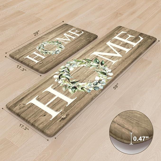 KIMODE Kitchen Mats Cushioned Anti Fatigue, Farmhouse Kitchen Rugs, Kitchen mats for Floor 2 Piece, Comfort Padded Kitchen Floor Mats for Sink, Laundry, Office, Desk Khaki 17"x59"+17"x29"