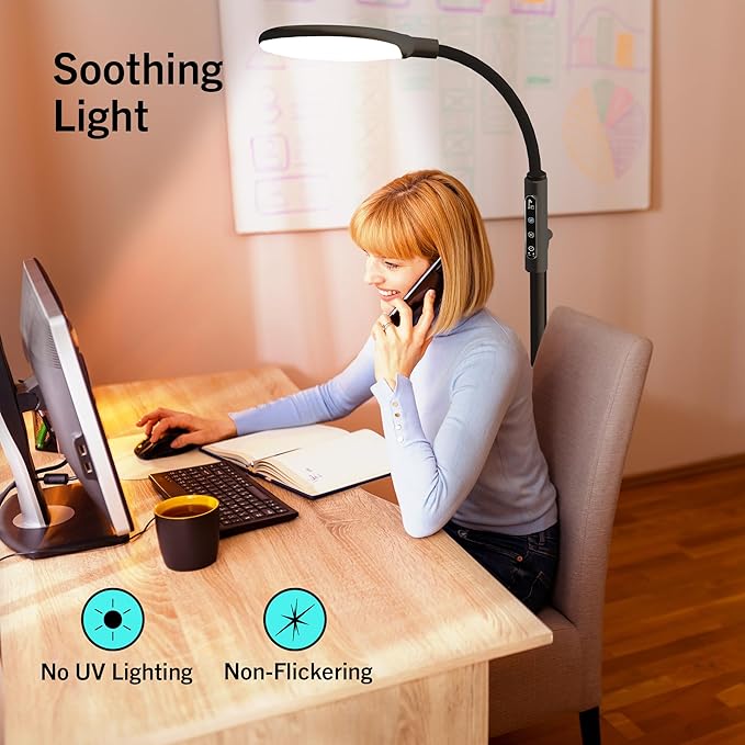 PRIMETEK Happy Lamp10000 Lux Mood Lamp, Dual Control Remote,Touch Screen Sad Lamp, Adjustable LED Floor Lamp, UV-Free Sun Light, 5 Color Temperatures 10 Brightness Levels (Black)