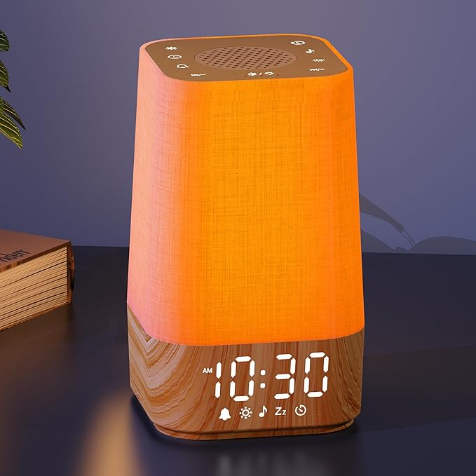 Sunrise Alarm Clock: with Noise Machine, Digital Alarm Clock for Bedrooms, Nature Sounds for Gentle Wake Up, 30 Sleep Sounds, Adjustable Brightness & Volume, Timer - Wood Grain