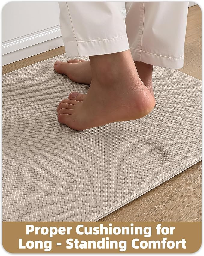 Color&Geometry Anti Fatigue Cushion Kitchen Mat for Floor - 17"x59",Easy Clean, Water & Oil Proof, Anti Slip, Foam Rubber Runner Rug for Front Sink Comfort Standing,Dark Beige