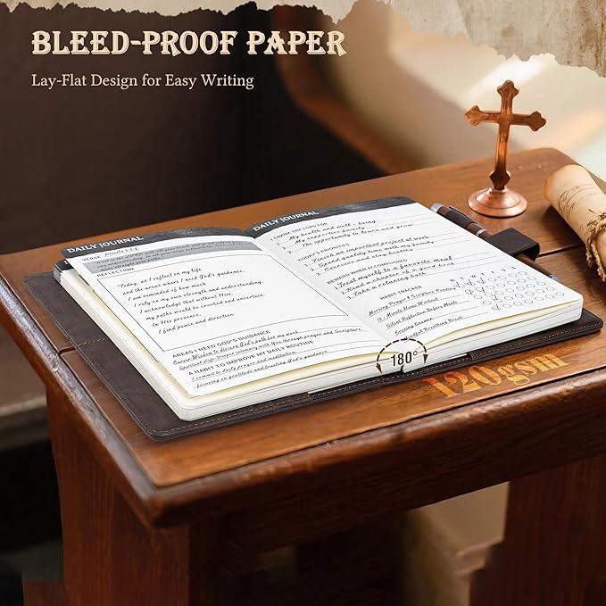 Ospelelf Brown Christian Daily Prayer Journal for Men, Faux Leather Gratitude Journal Planner, Undated 3 Month Bible Notebooks for Note Taking