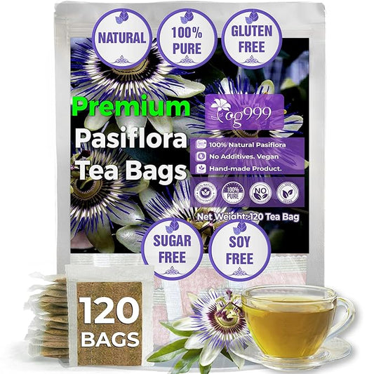 TOG999 120 Pasiflora Pasion Flower Tea Bags, 100 Percent Natural, Organic & Non-GMO, Pure Passion Flower. Herbal Tea. No Sugar, Caffeine, Gluten, Vegan.