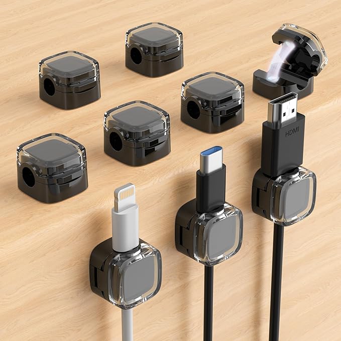 Magnetic Cable Clips, Adjustable Cord Holder Management, Adhesive Wire Keeper Organizer for Home Office Desk Phone PC Car Wall Desktop Nightstand Appliance (9-Pack Black Crystal)