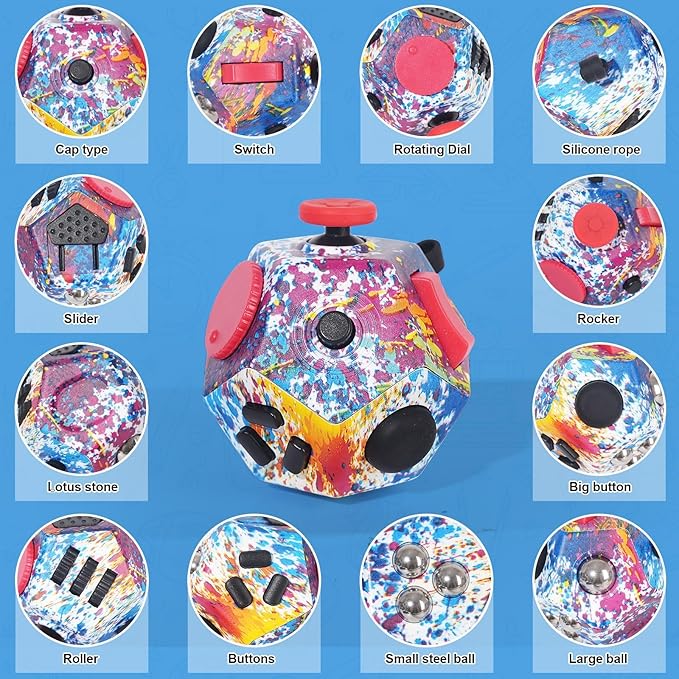 Mini Fidget Toys, Colorful Idea Fidget Dodecagon Toys for Adults and Children Help Relief Stress,Anxiety,ADHD,Autism,Promotes Focus and Relaxing (Colorful Fireworks Patterns)