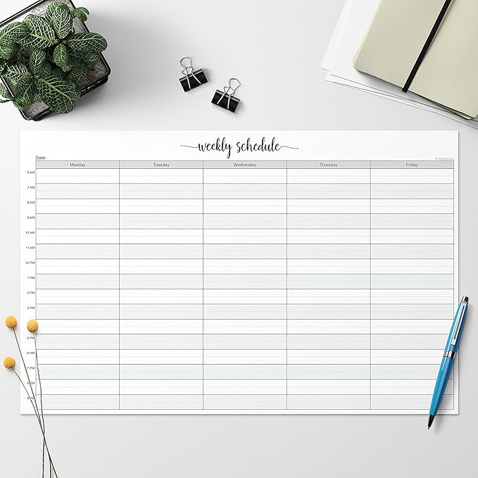 321Done Weekly Schedule Planning Notepad - 50 Sheets (11x17) - Hourly Appointment Productivity Weekly Planner Tear-Off Note Pad - Cute Simple Script Extra Large Size - Made in USA