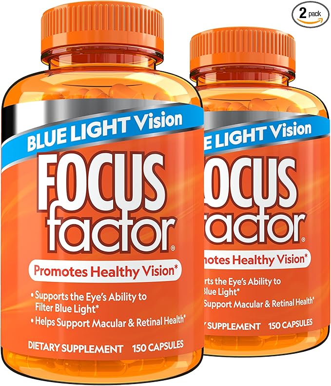 Focus Factor Blue Light Formula (150 Count) - Eye Vitamins with Blue Light Filtration Support - Lutein and Zeaxanthin Supplement with Vitamin C, Vitamin E, Lutemax 2020® - Promote Eye Health (2 Pack)