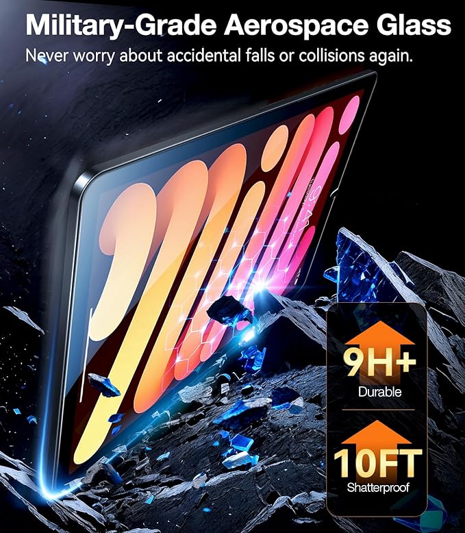 TORRAS for iPad mini 7 (A17 Pro) Screen Protector, iPad mini 6 Screen Protector, Military Grade Shatterproof, TOP 9H+ Tempered Glass, One-Pull Installation, Anti-Scratch, Bubble Free, HD Clarity