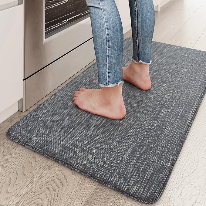 KIMODE Anti Fatigue Kitchen Mat 17.3"x29", Dark Blue Farmhouse Kitchen Floor Mats Non Slip, Textilene Kitchen Mat for Floor Non Slip, Memory Foam Standing Mat for Laundry Office Sink Desk
