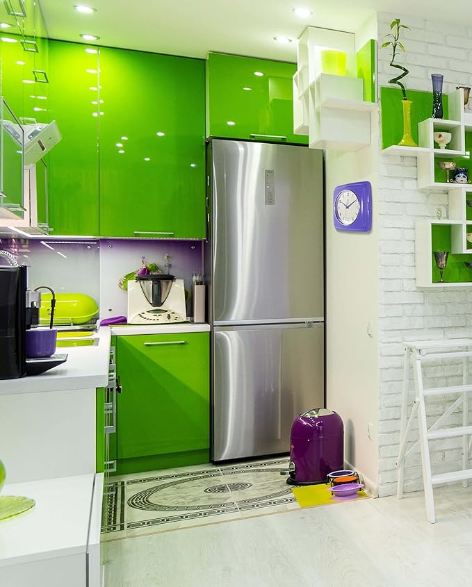 Infinity Instruments 9 Inch Square Clock - Retro Wall Clock - Silent Non-Ticking Mid Century Modern Kitchen Clock Decorative - Veri Peri