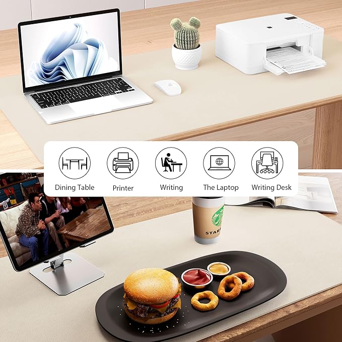 Aothia Dual-Sided Desk Mat - Natural Cork & Leather Desk Protector, Large Mouse Pad, Waterproof Blotter, Writing Pad for Office/Home, Beige (25.6"x13.7")